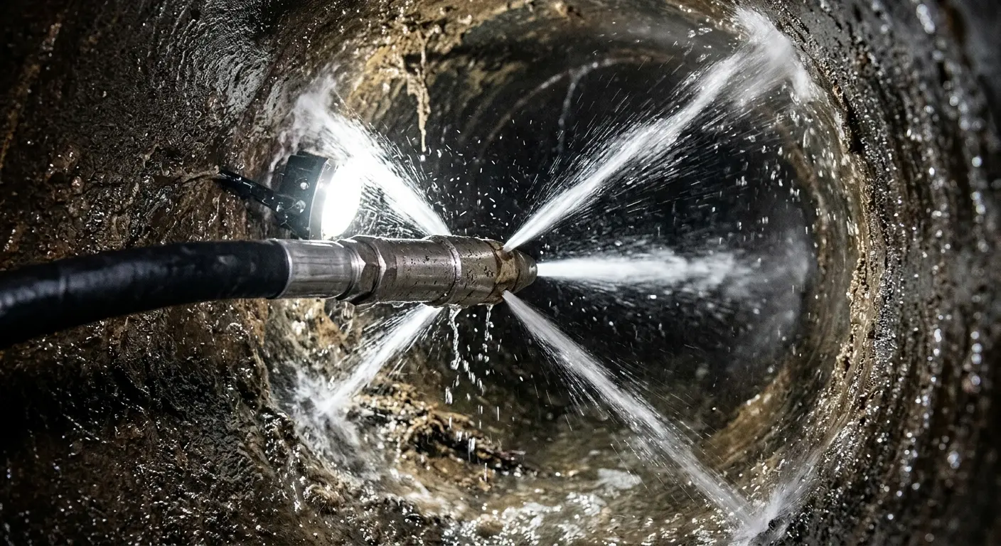 High-pressure hydro jetting nozzle cleaning sewer pipe for Sewer Cleanout in Wylie